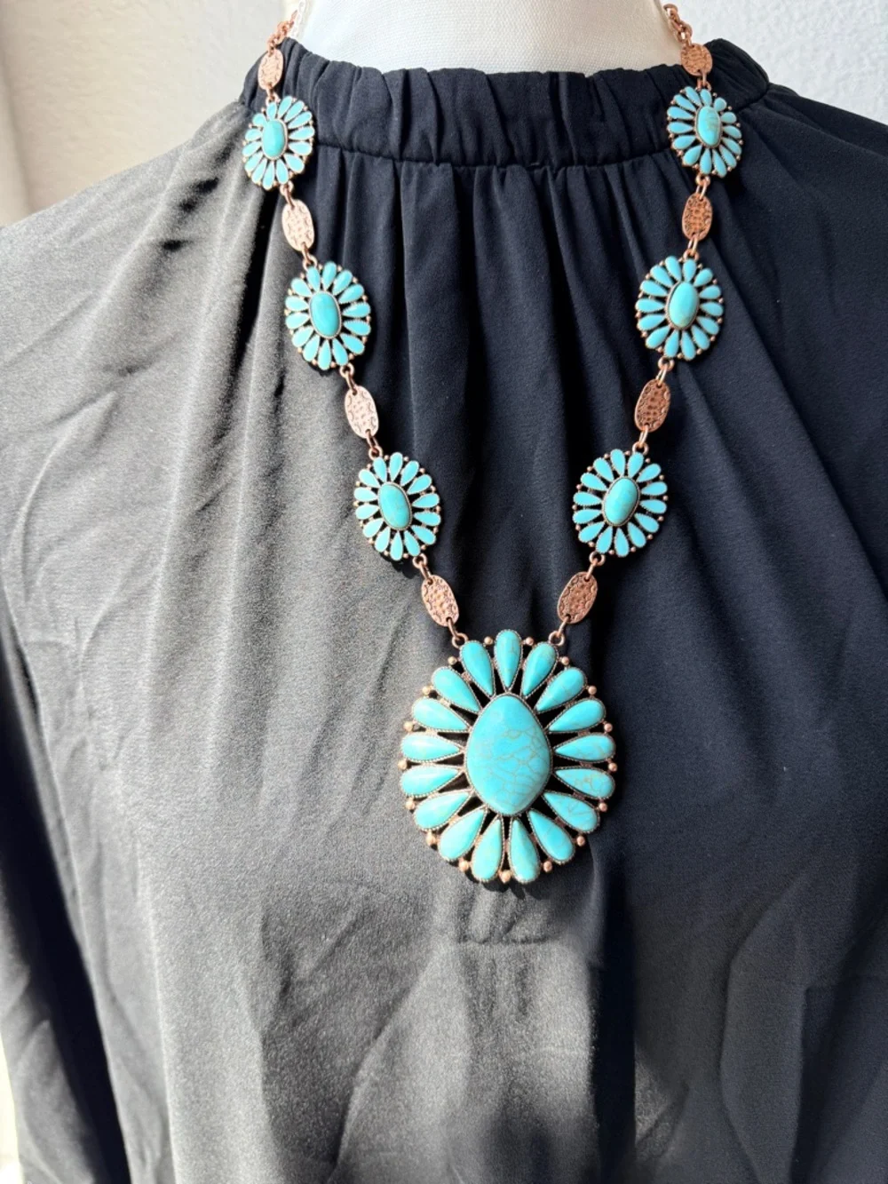 Western Fashion Turquoise Statement Sunburst Necklace - Women Jewelry
